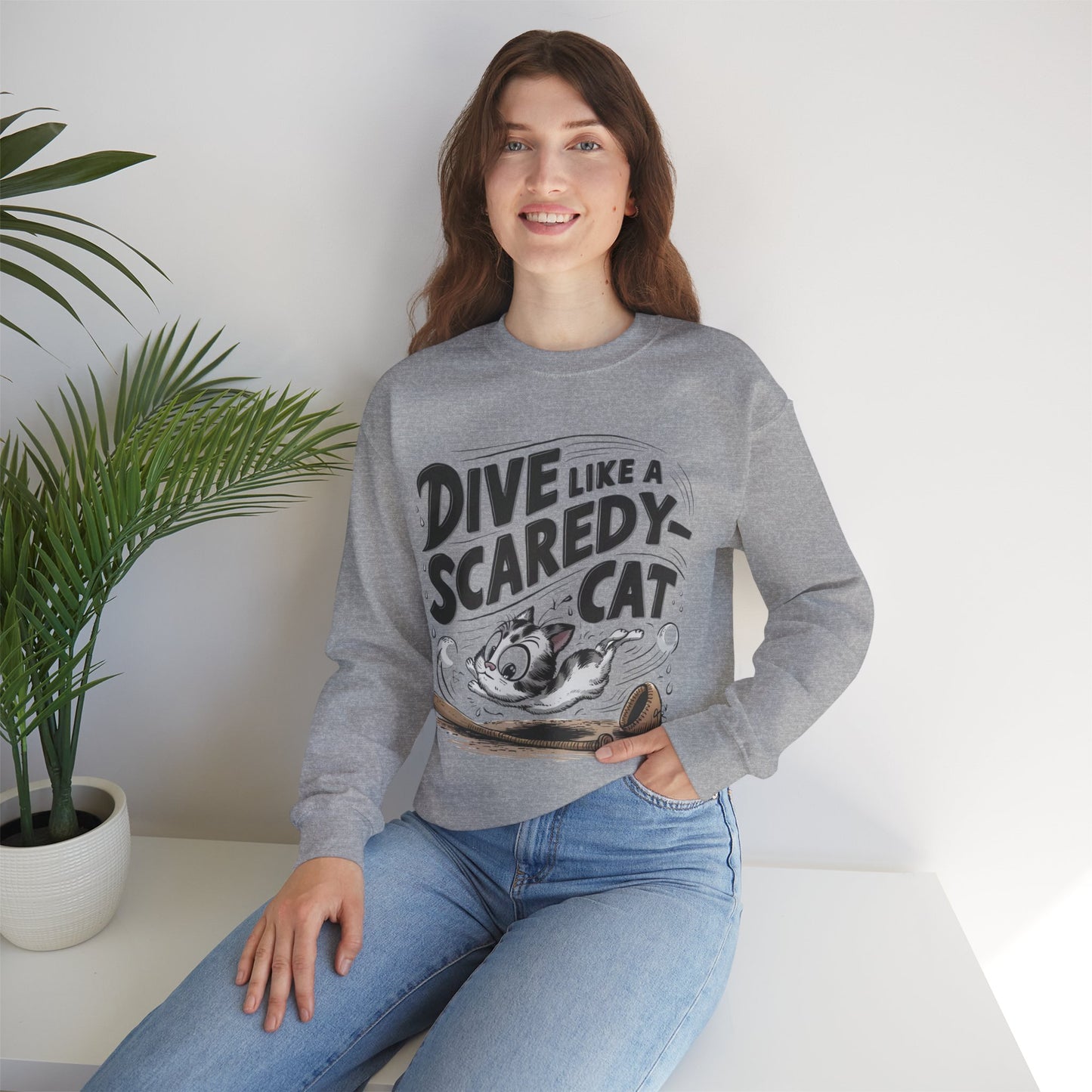 Dive Like Scaredy Cat Heavy Unisex Cotton Crewneck Sweatshirt