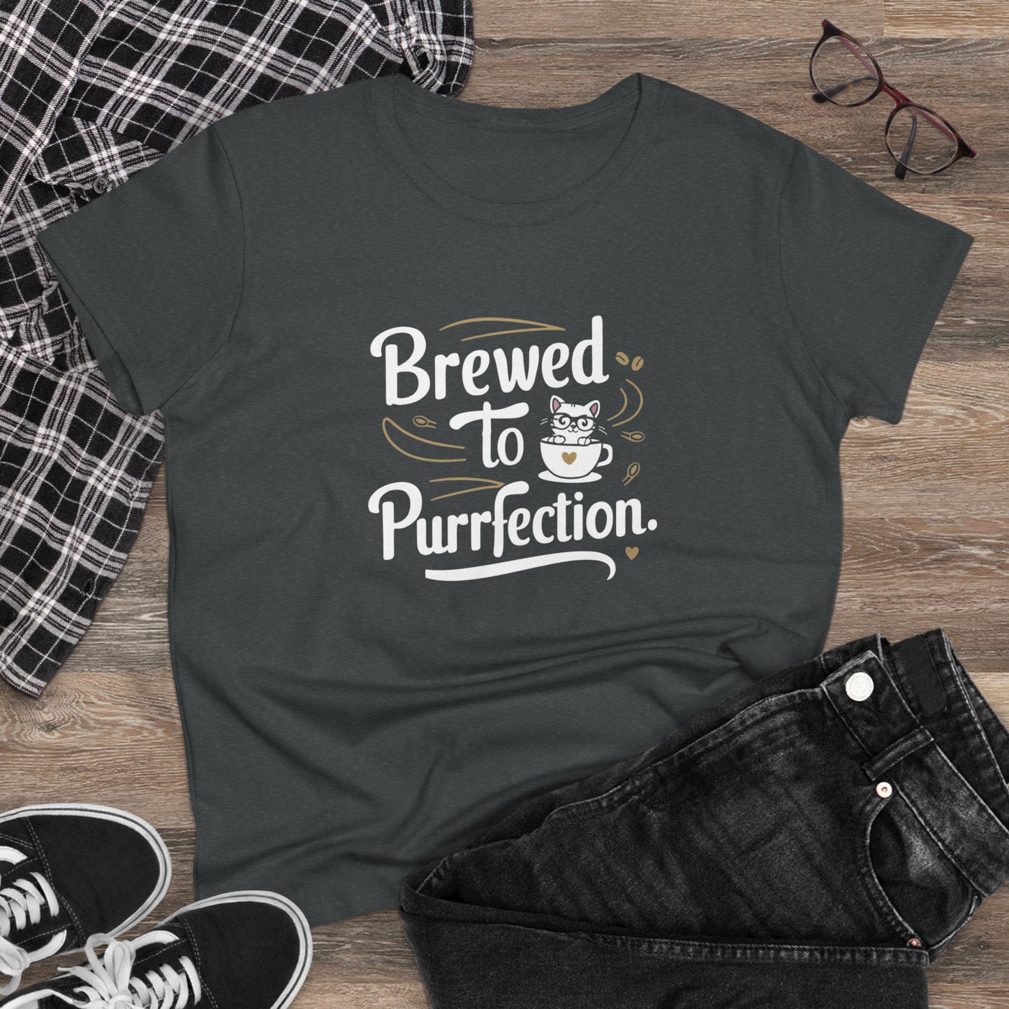 Brewed To Purrfection Coffee Lover Women T-Shirt