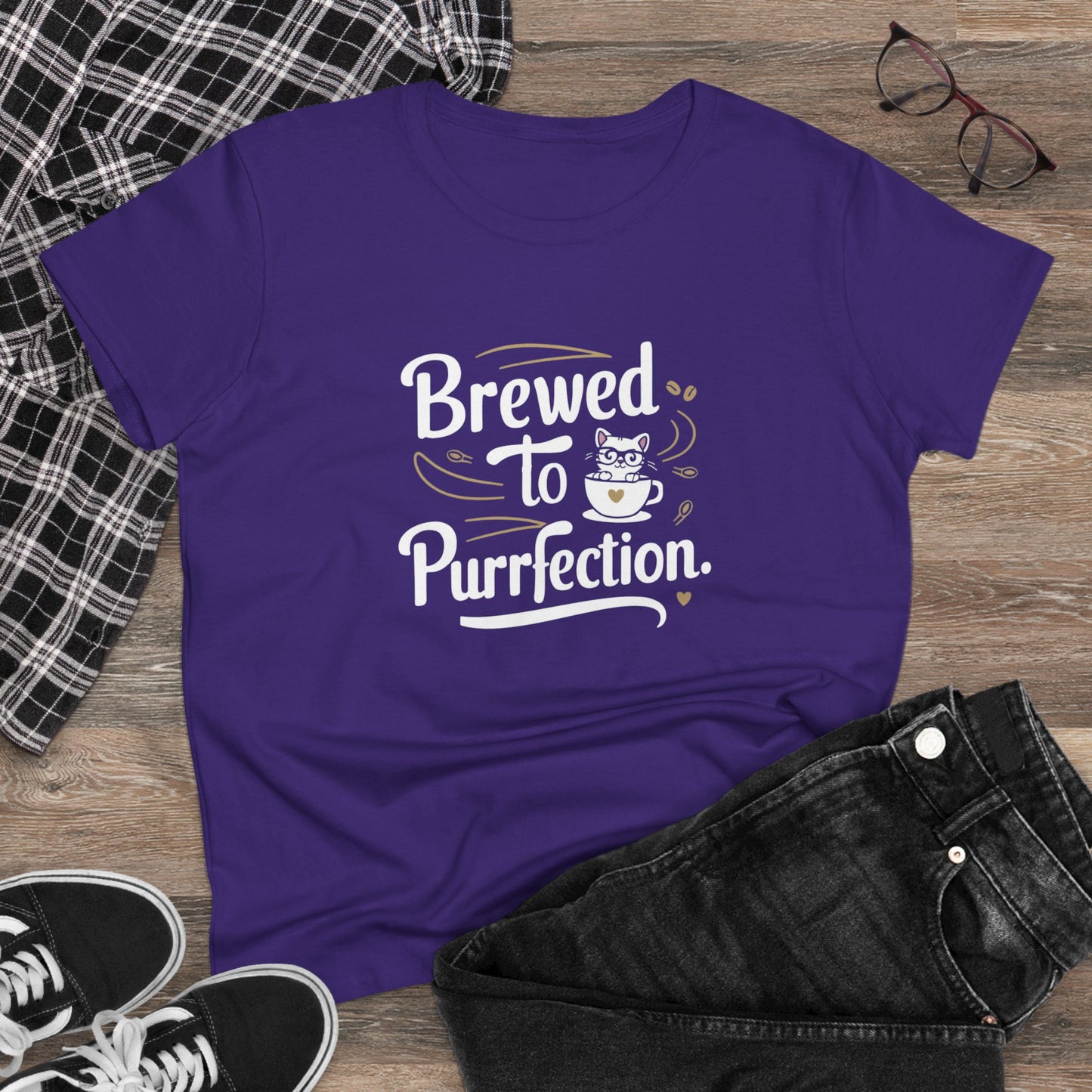 Brewed To Purrfection Coffee Lover Women T-Shirt
