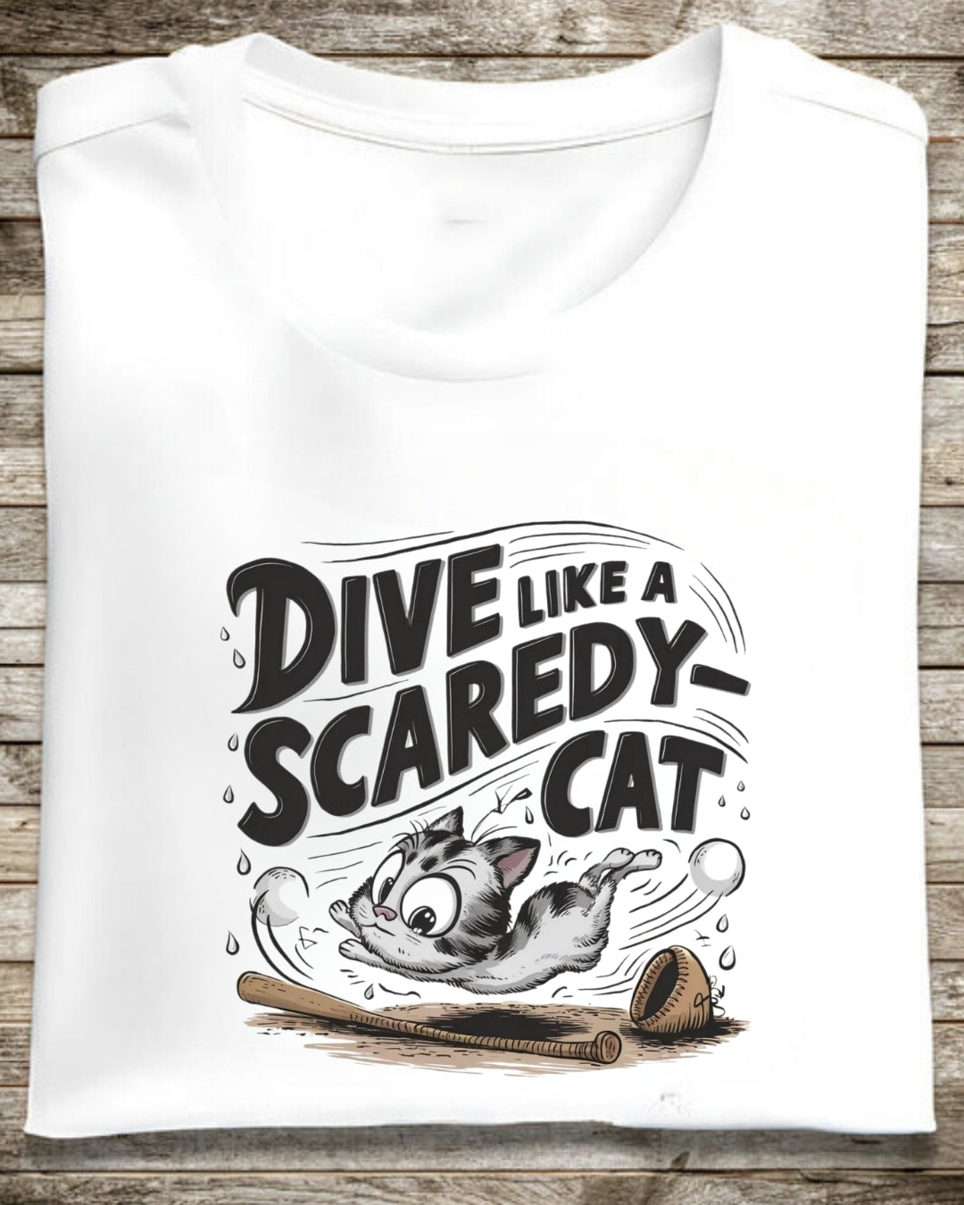 Dive Like Scaredy Cat Baseball Crew Neck T-Shirts
