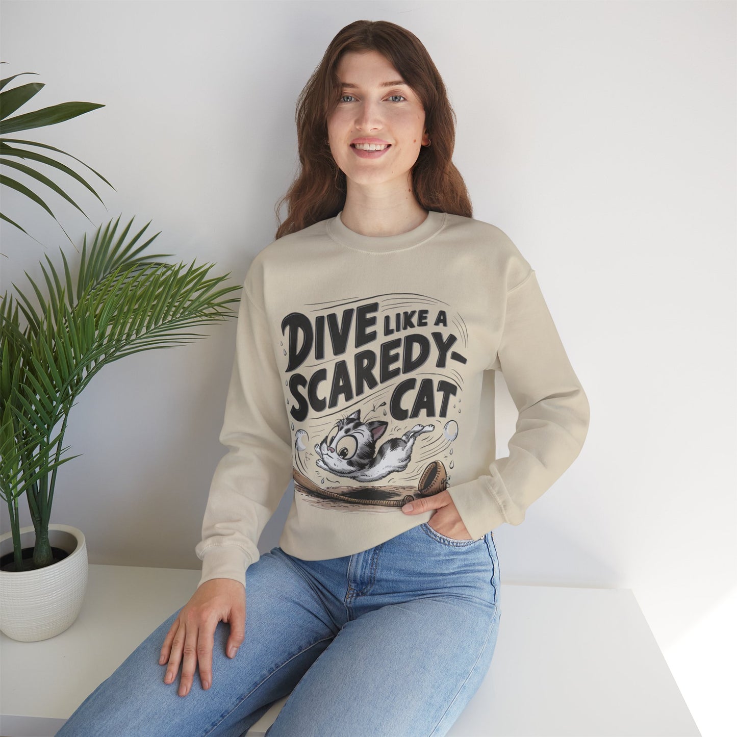 Dive Like Scaredy Cat Heavy Unisex Cotton Crewneck Sweatshirt