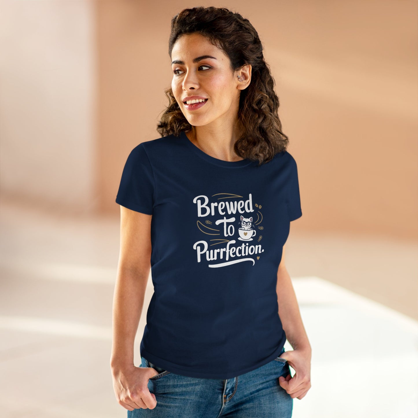 Brewed To Purrfection Coffee Lover Women T-Shirt