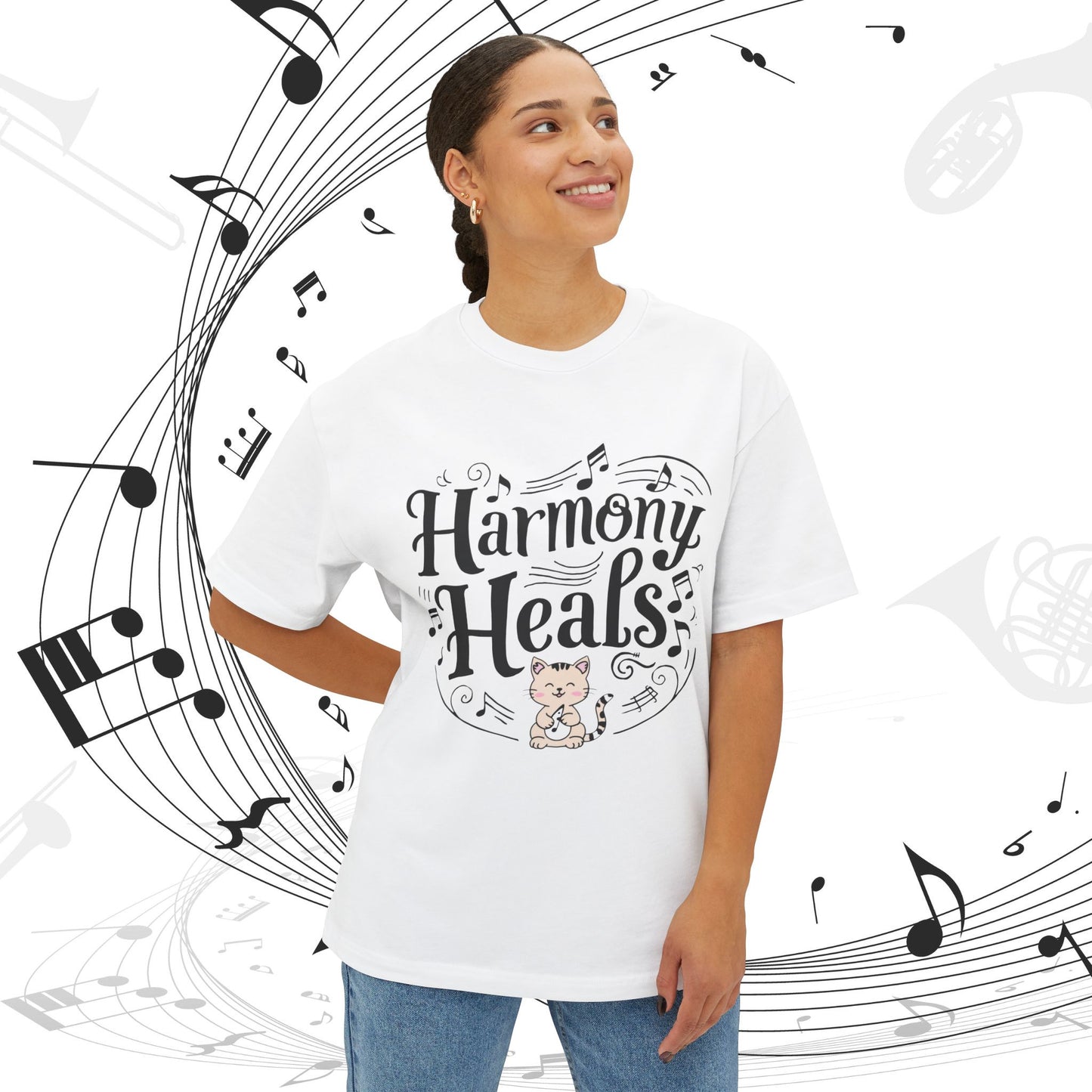 Harmony Heal Unisex Musiclover Oversized Boxy Tshirt