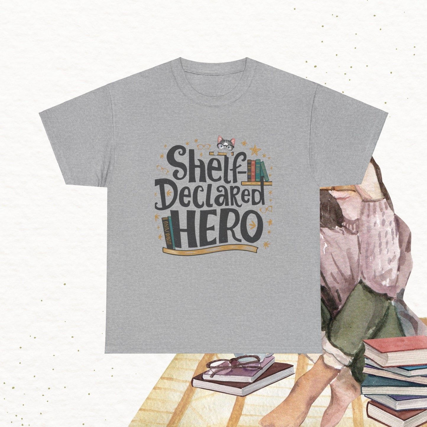 Book Lovers T-Shirt Shelf Declared Hero Cotton T-Shirt