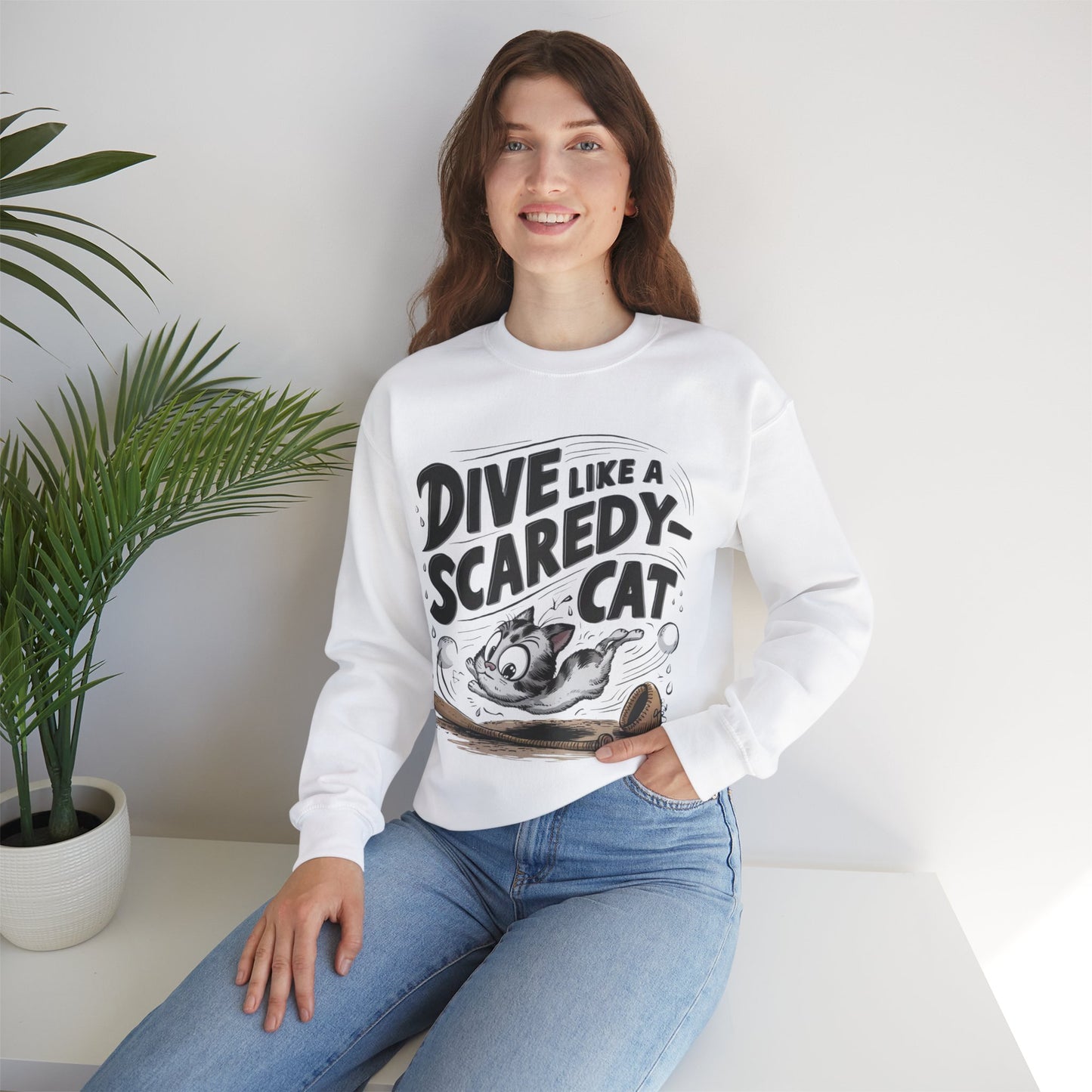 Dive Like Scaredy Cat Heavy Unisex Cotton Crewneck Sweatshirt