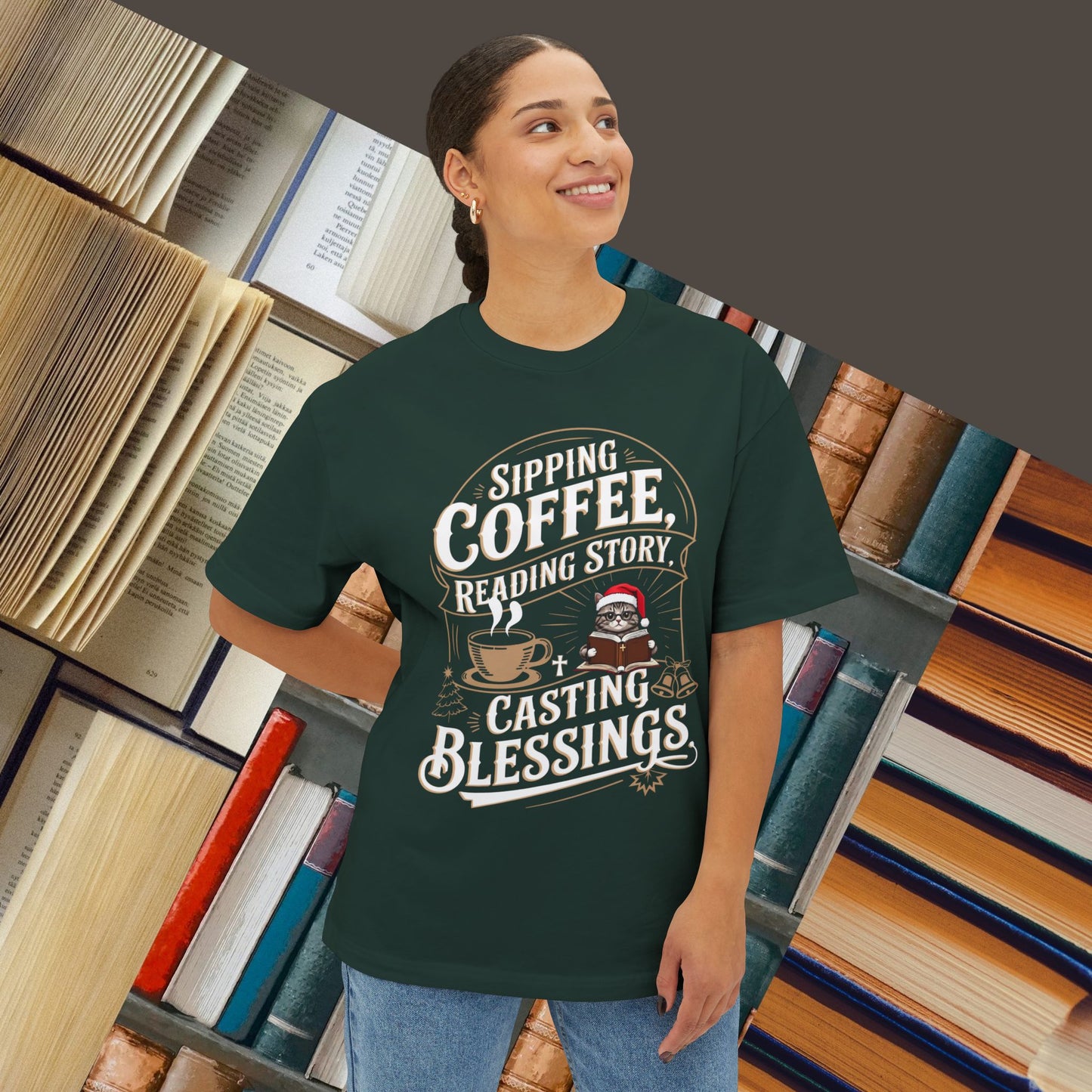 Sipping Coffee Reading Story Unisex Beerlover Oversized Boxy Tshirts