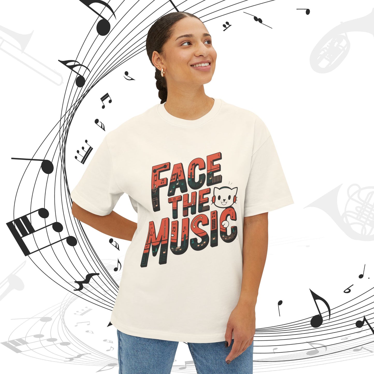 Face The Music Idiom Unisex Oversized Boxy Tshirt