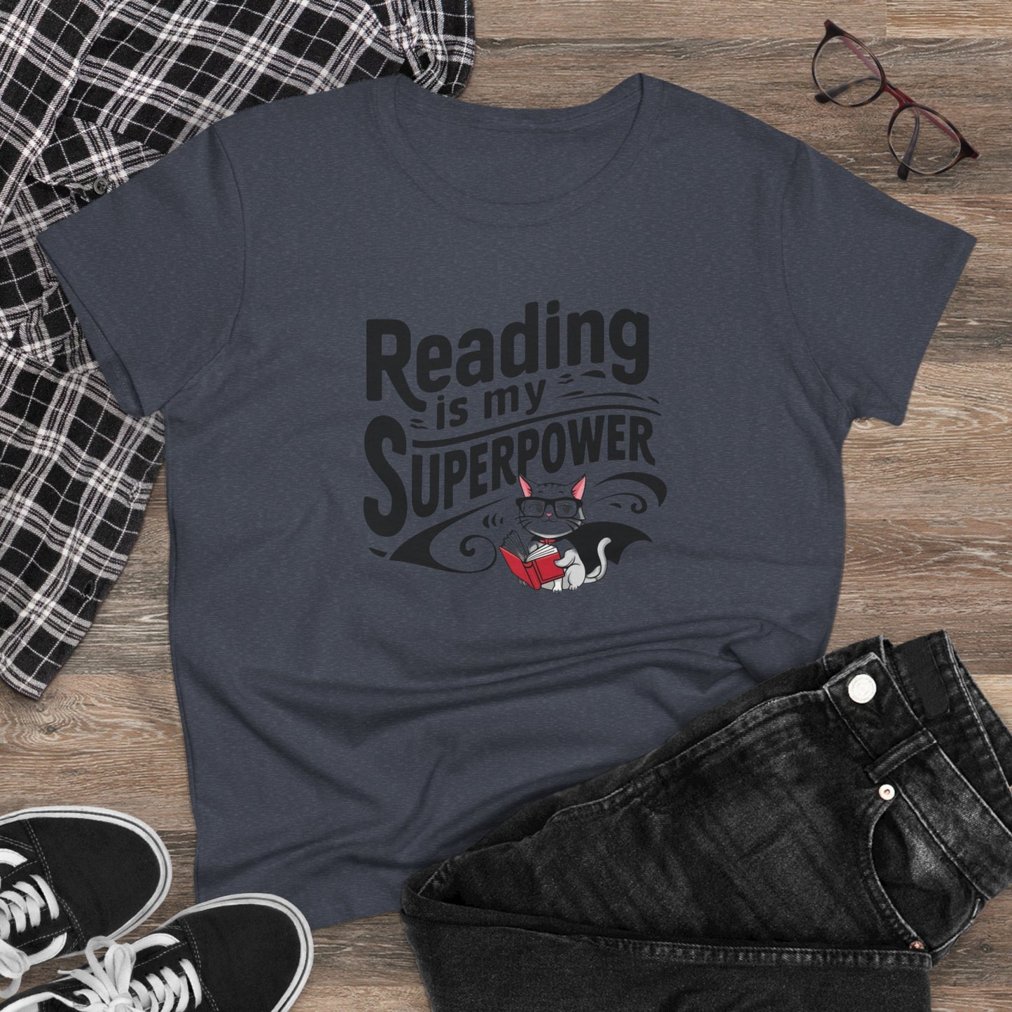 Reading Is My Superpower Women Crew Neck Cotton Tshirt