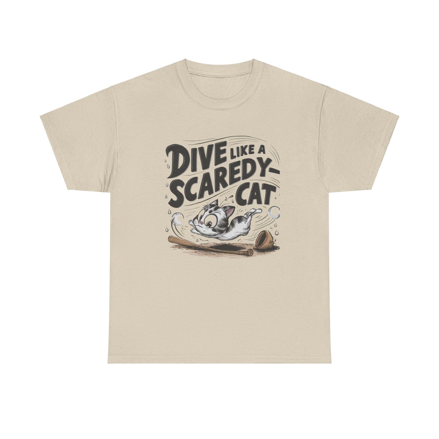 Dive Like Scaredy Cat Baseball Crew Neck T-Shirts