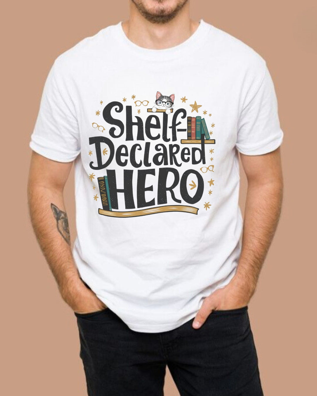 Book Lovers T-Shirt Shelf Declared Hero Cotton T-Shirt