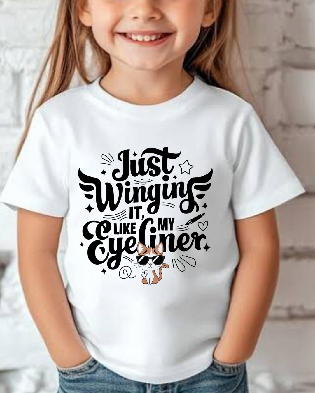Just Winging it Like My Eyeliner kid Cotton T-Shirt