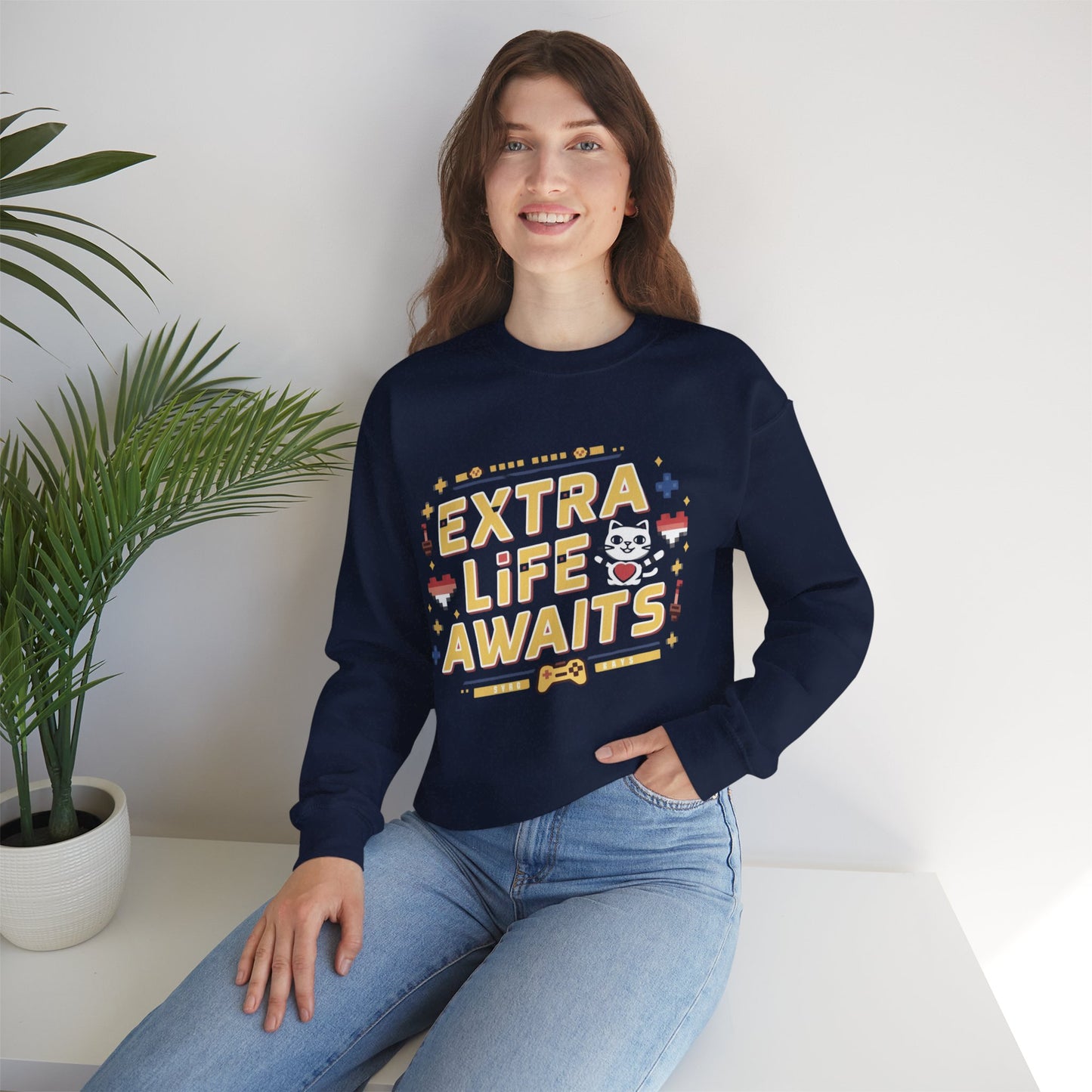 Extra Life Await Vintage Retro Video Game Ultra Cotton Crewneck Sweatshirt
