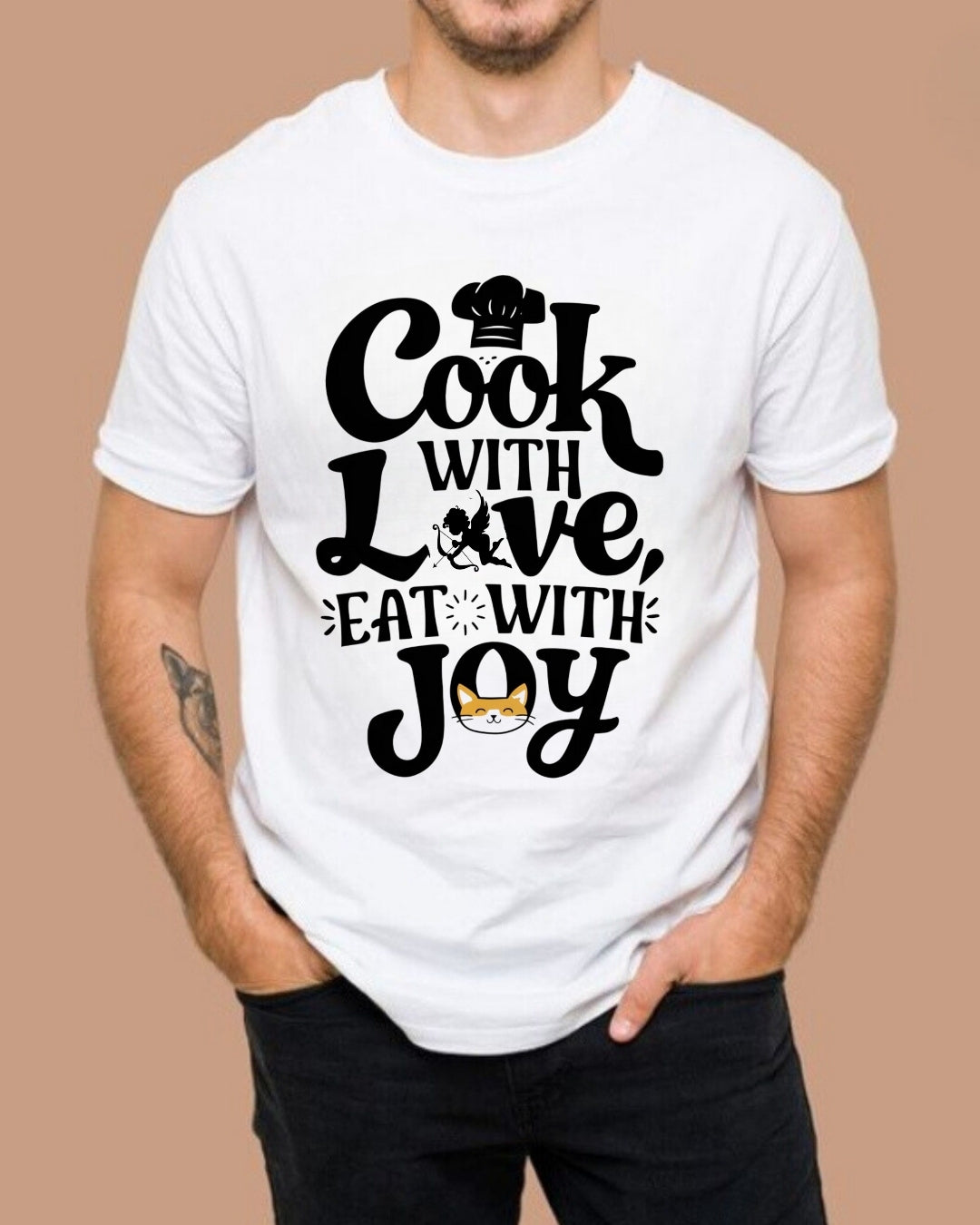Cook With Love Eat With Joy Unisex Cotton T-Shirts