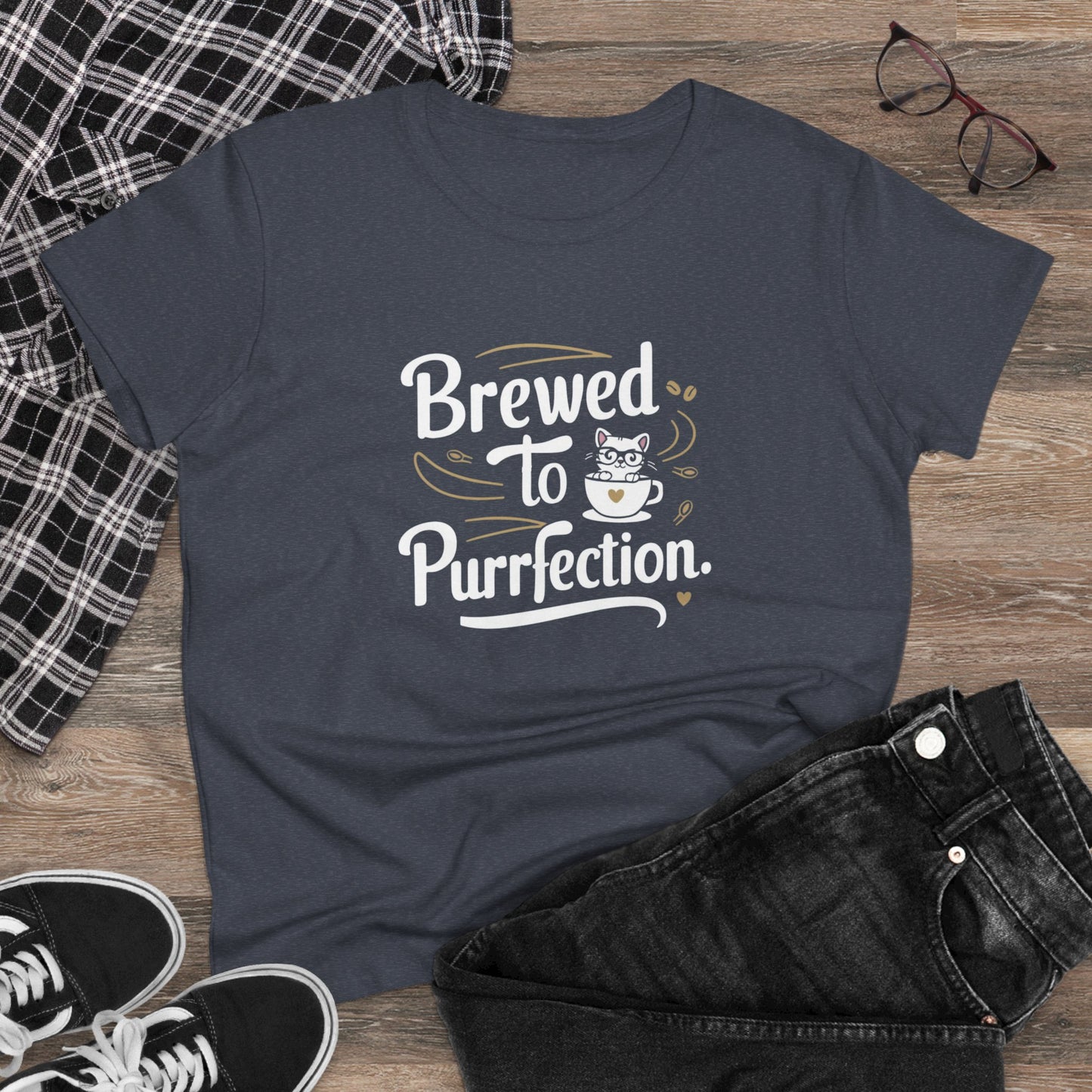 Brewed To Purrfection Coffee Lover Women T-Shirt