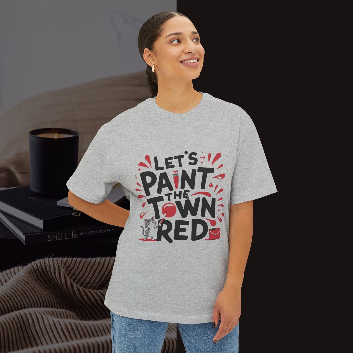 Let's Paint The Town Red Unisex Oversized Boxy Tee