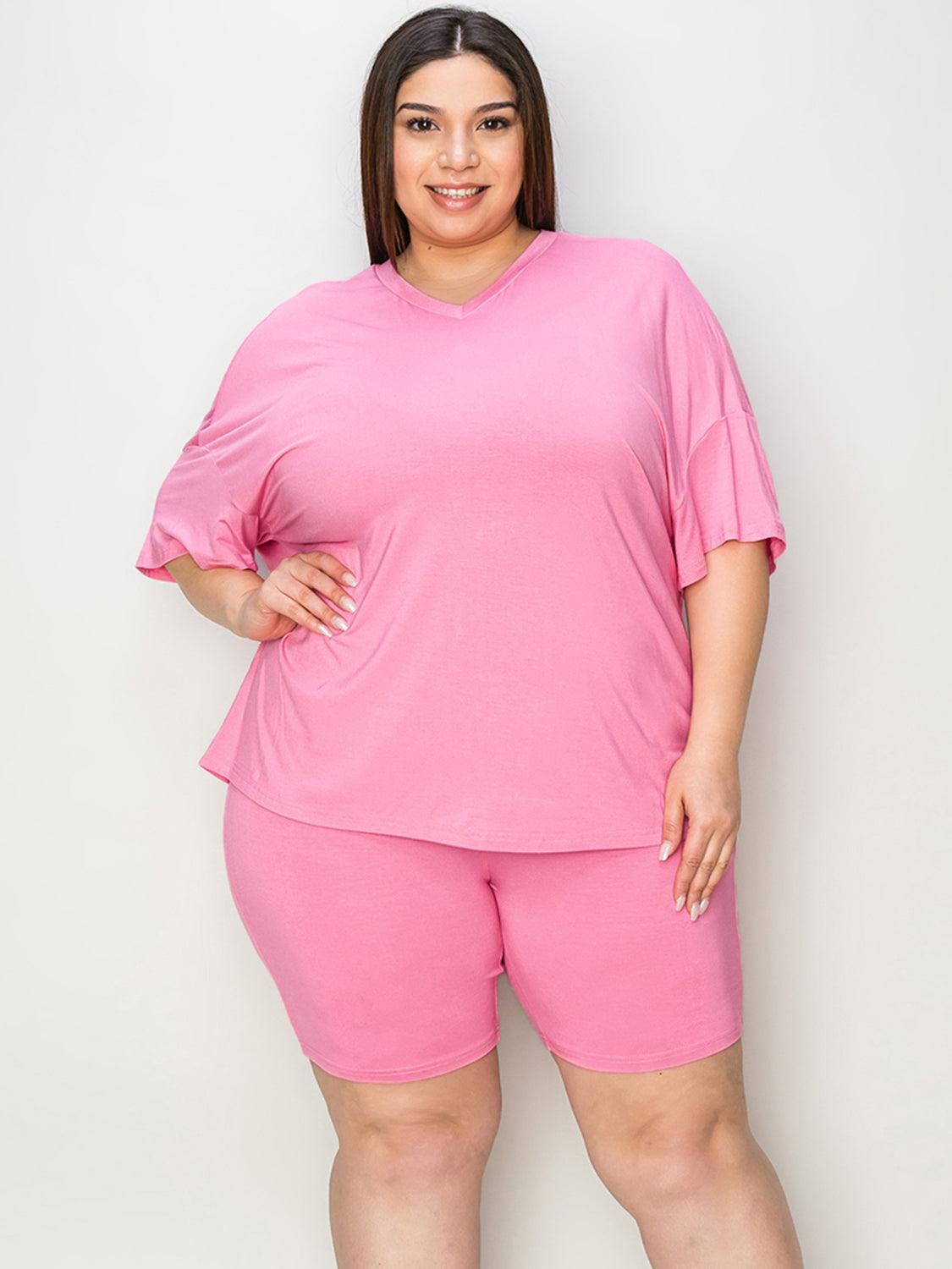 V-Neck Drop Shoulder T-Shirt and Shorts Set