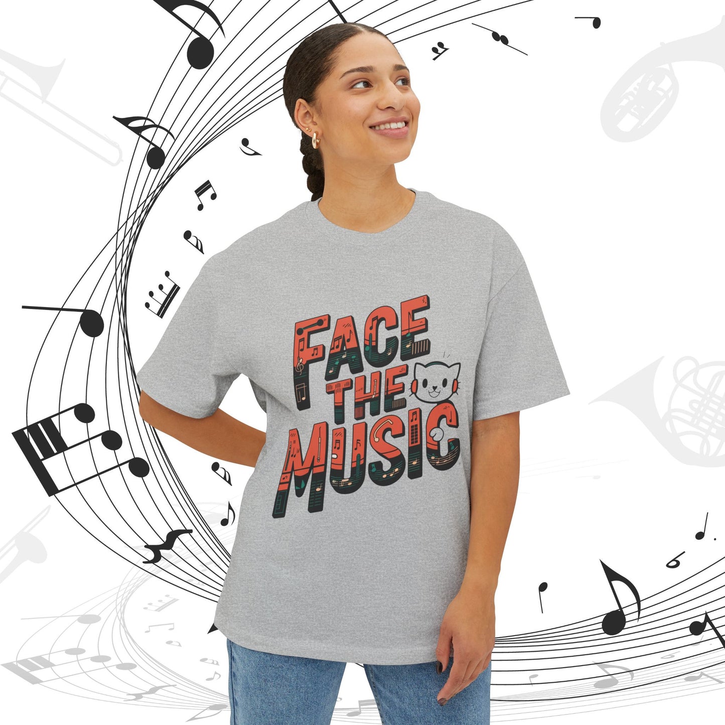 Face The Music Idiom Unisex Oversized Boxy Tshirt
