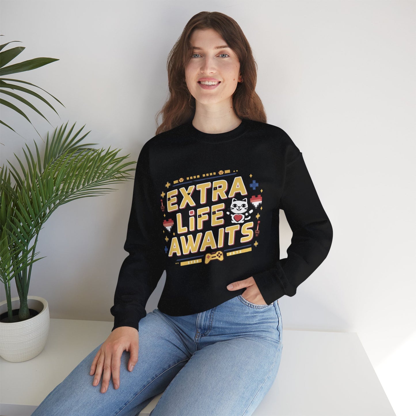 Extra Life Await Vintage Retro Video Game Ultra Cotton Crewneck Sweatshirt