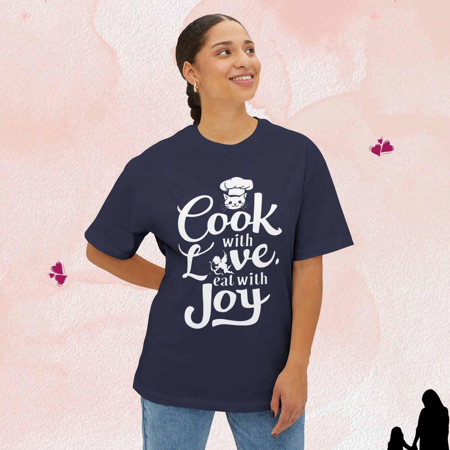 Cook With Love Eat With Joy Unisex Oversized Boxy Tee