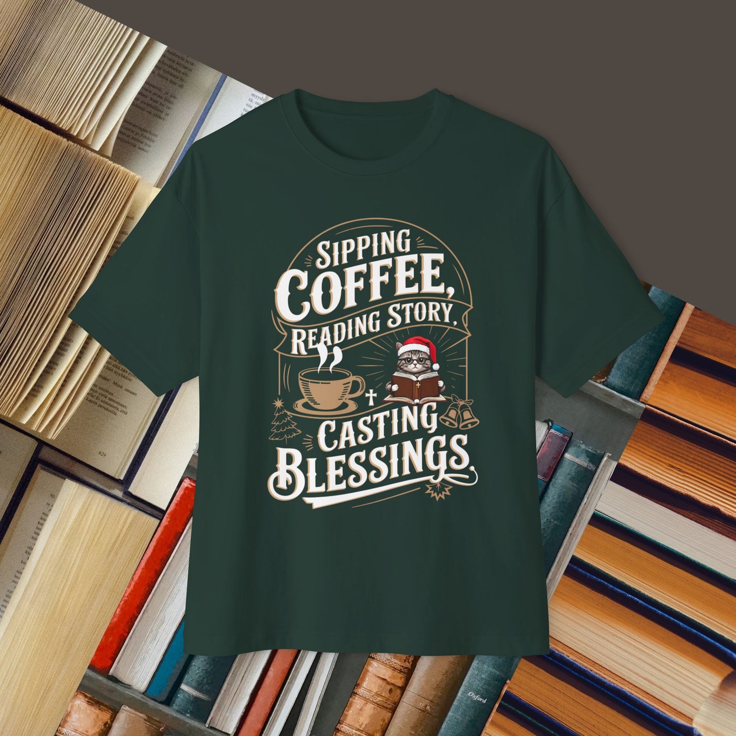 Sipping Coffee Reading Story Unisex Beerlover Oversized Boxy Tshirts
