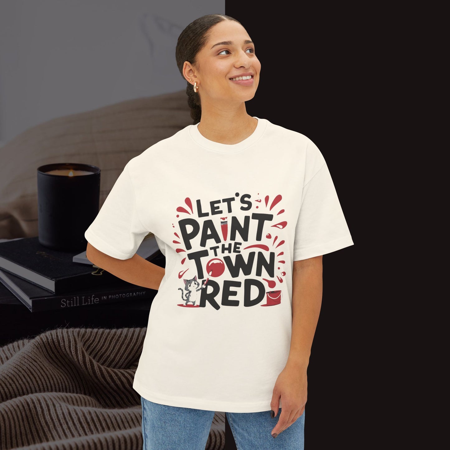 Let's Paint The Town Red Unisex Oversized Boxy Tee