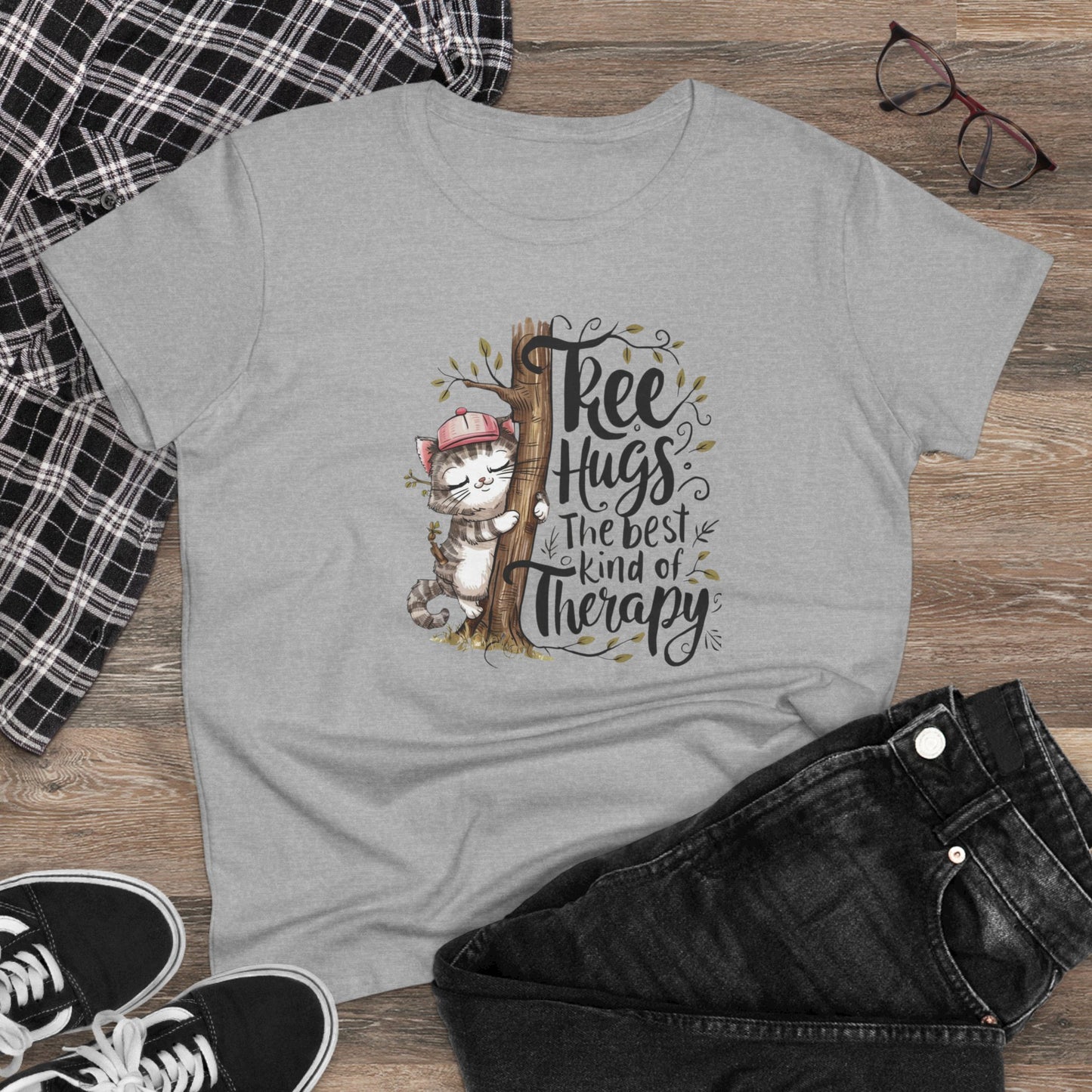 Tree Hugs Best Kind of Therapy Women Cotton Tshirt