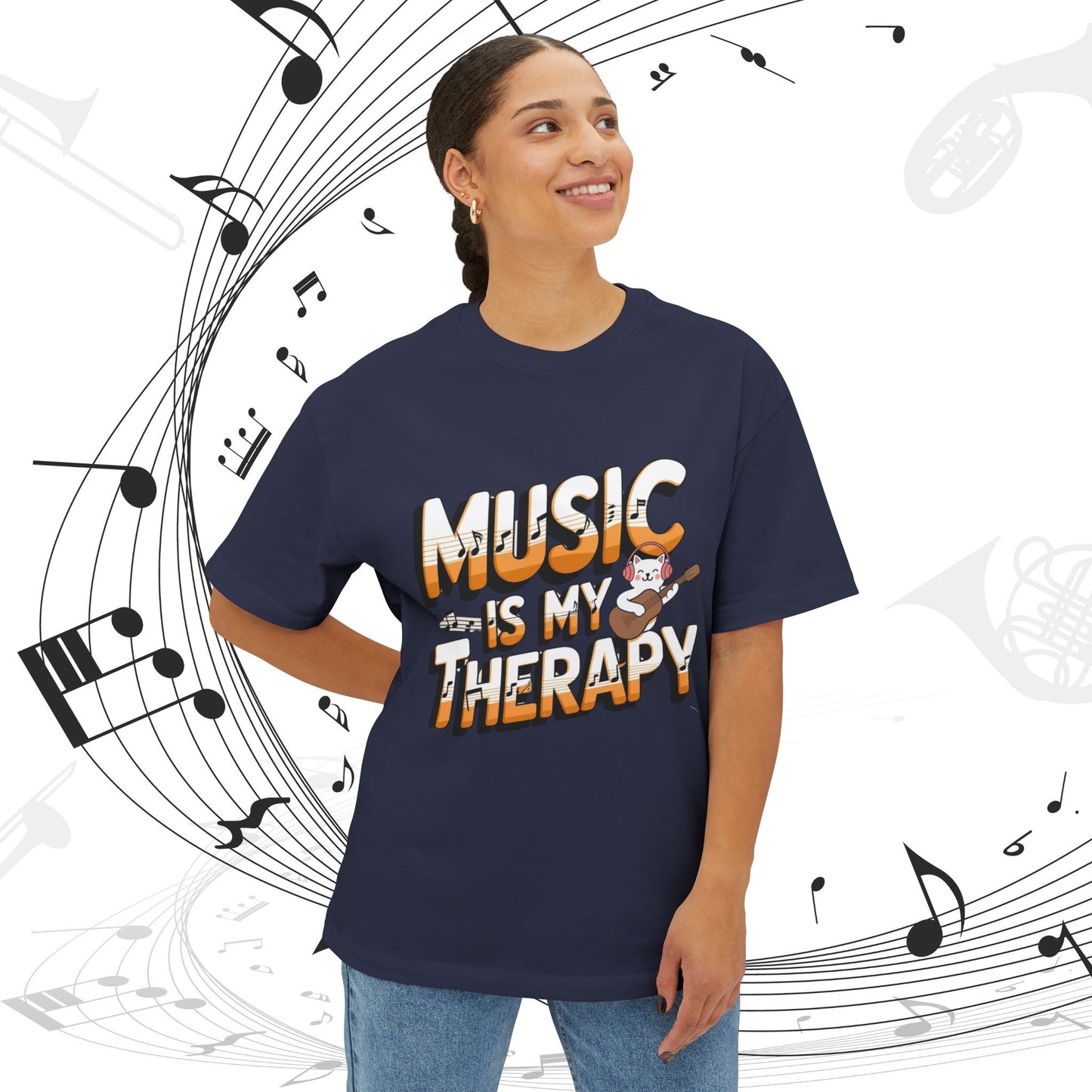 Music Is My Therapy Music Idiom Unisex Oversized Boxy Tee