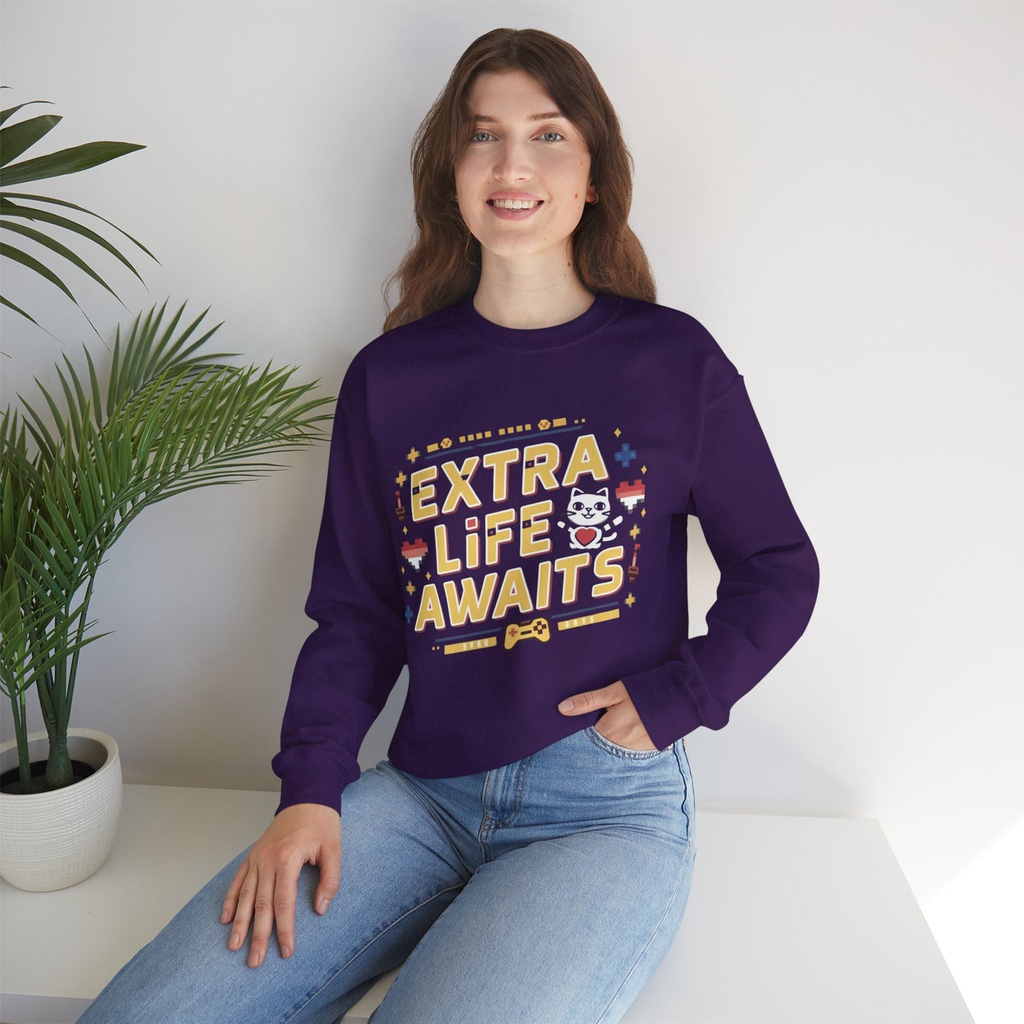 Extra Life Await Vintage Retro Video Game Ultra Cotton Crewneck Sweatshirt