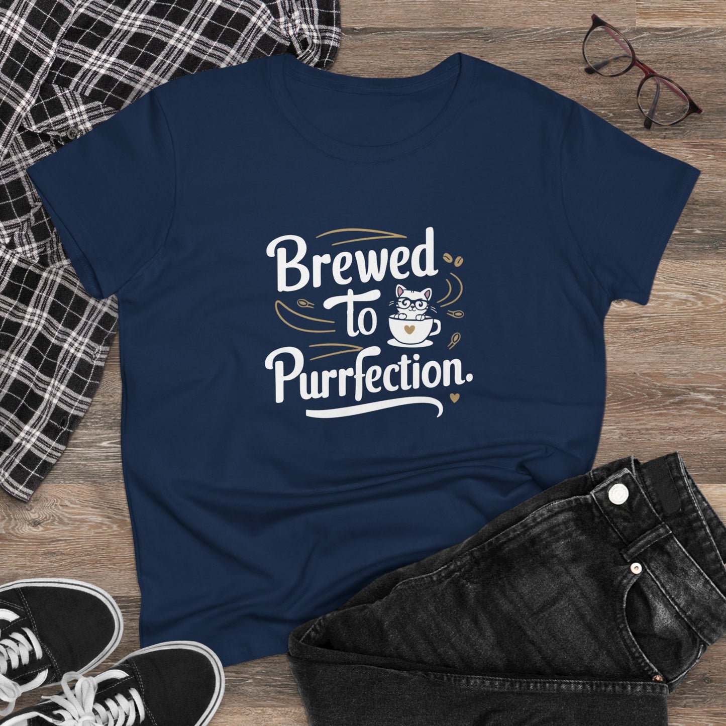 Brewed To Purrfection Coffee Lover Women T-Shirt