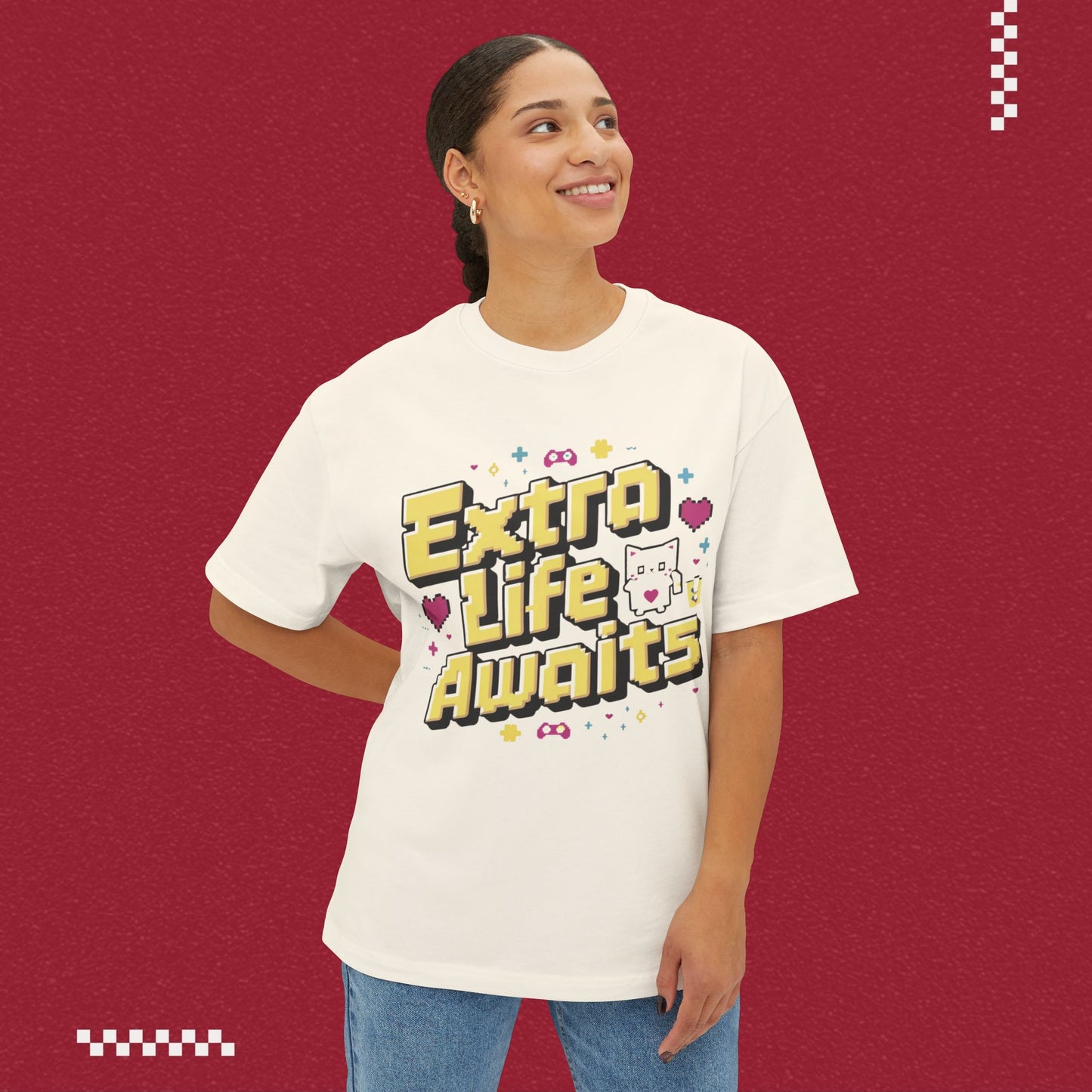 Extra Life Await Unisex Retro Oversized Boxy Tshirt