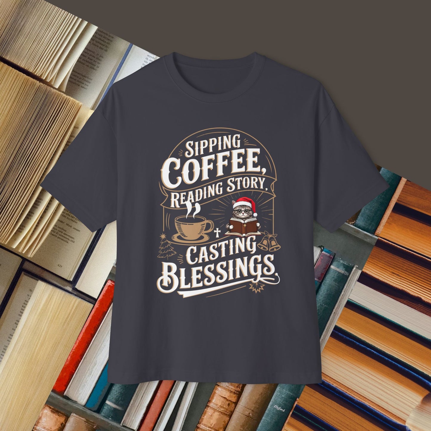 Sipping Coffee Reading Story Unisex Beerlover Oversized Boxy Tshirts