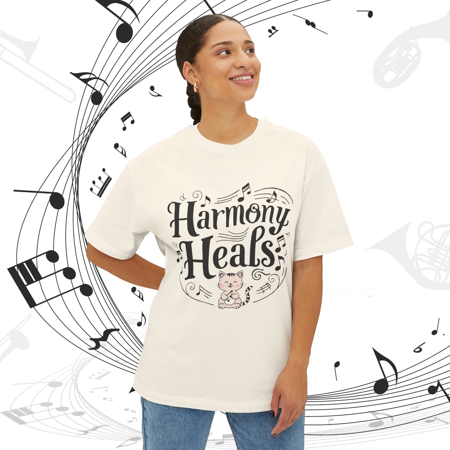 Harmony Heal Unisex Musiclover Oversized Boxy Tshirt