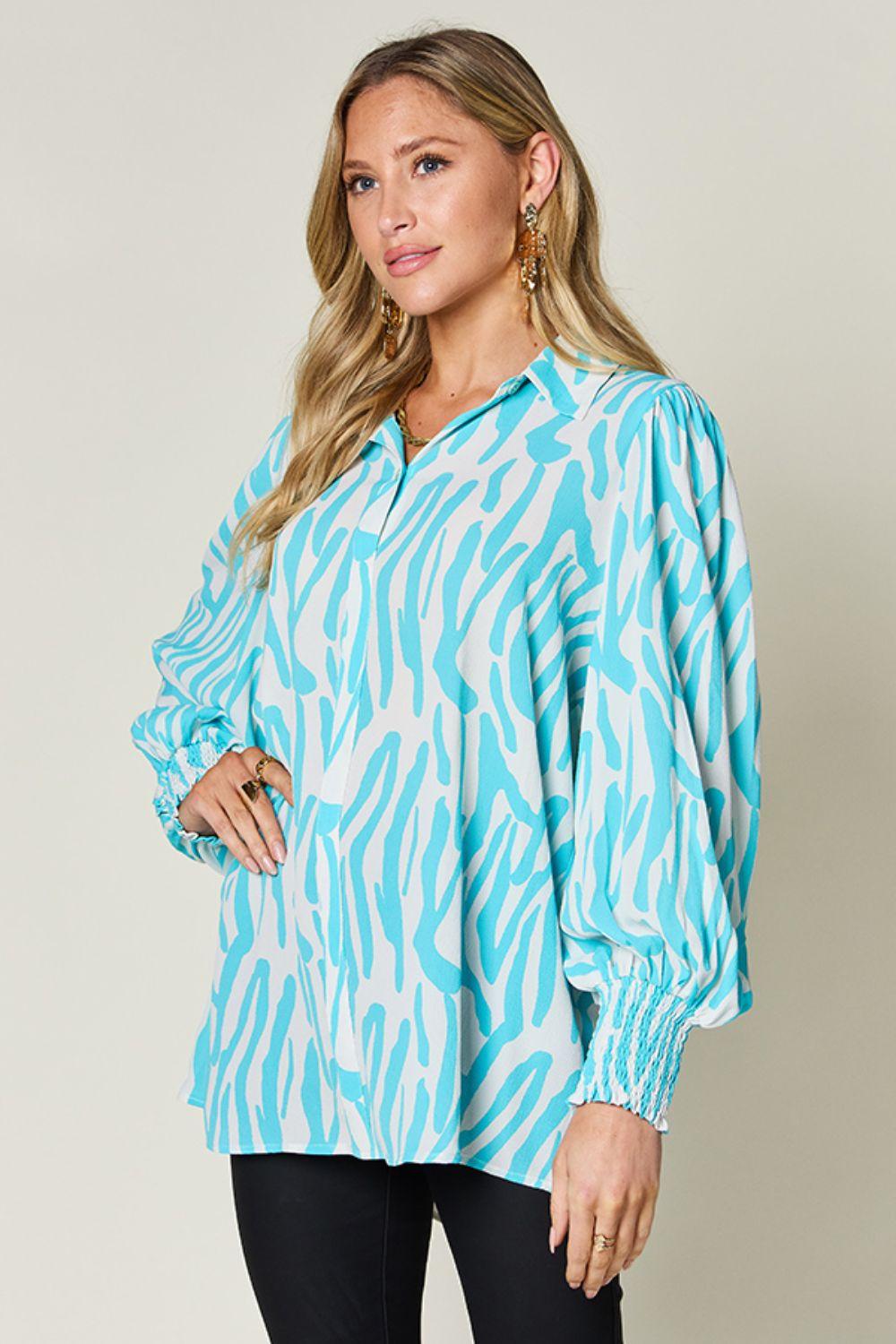 Printed Smocked Long Sleeve Blouse