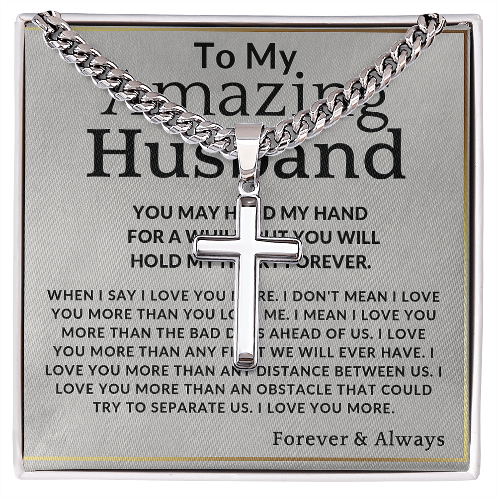 Best Gift For Husband. Cuban Link Chain with Artisan Cross