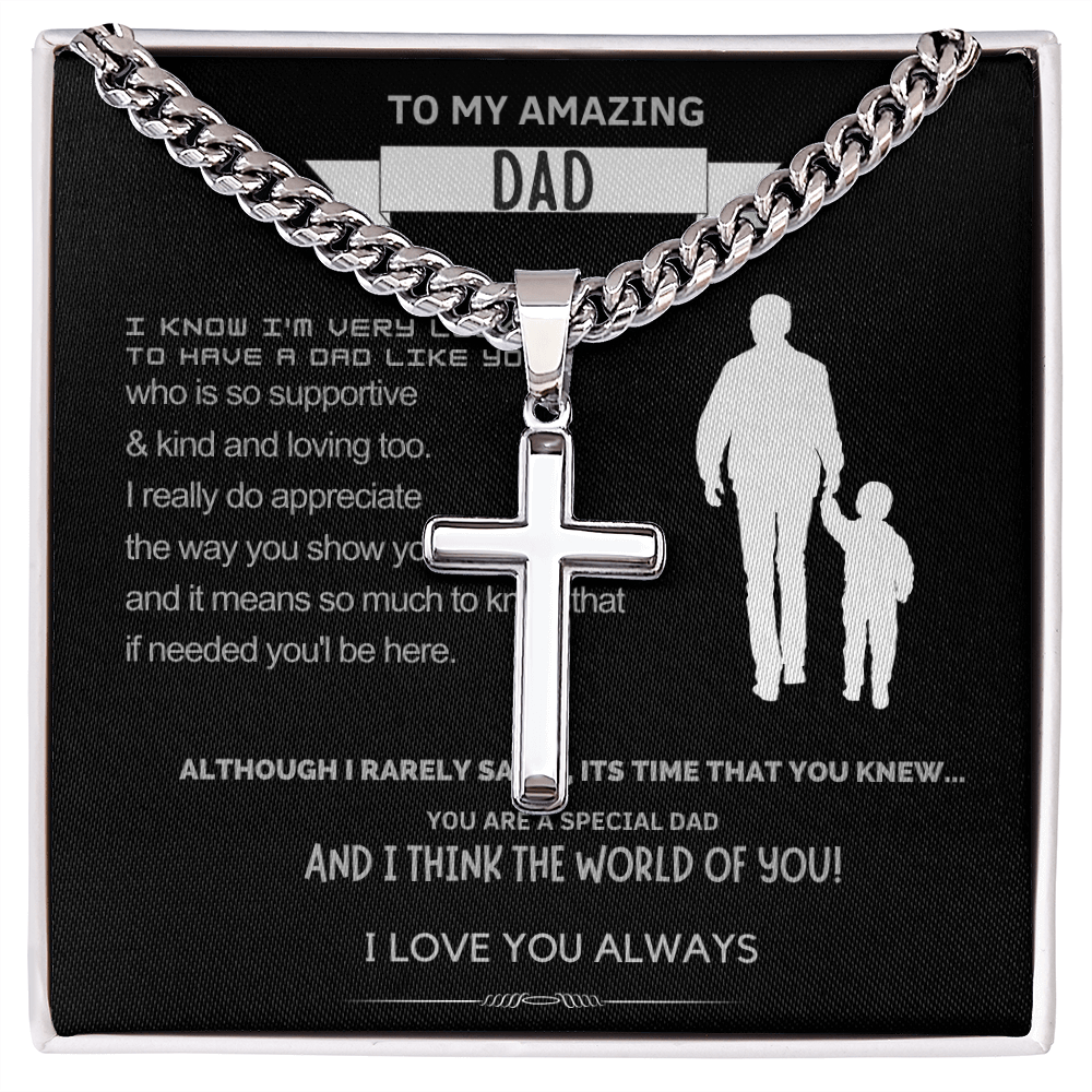 Best Gift For Dad . Cuban Link Chain with Artisan Cross