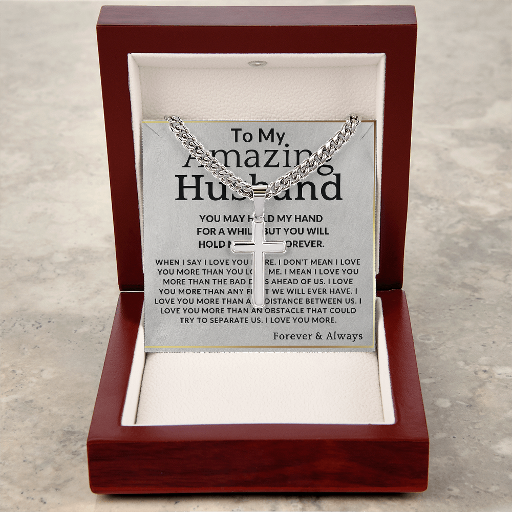 Best Gift For Husband. Cuban Link Chain with Artisan Cross