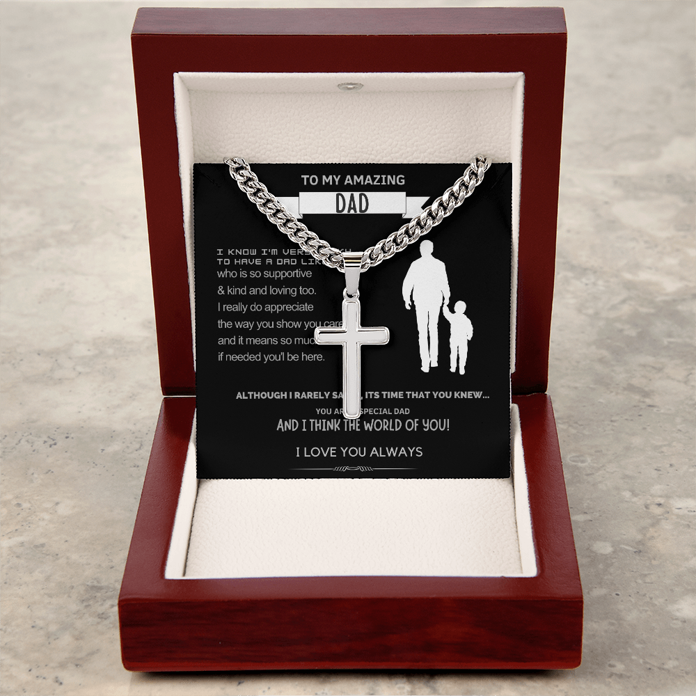Best Gift For Dad . Cuban Link Chain with Artisan Cross