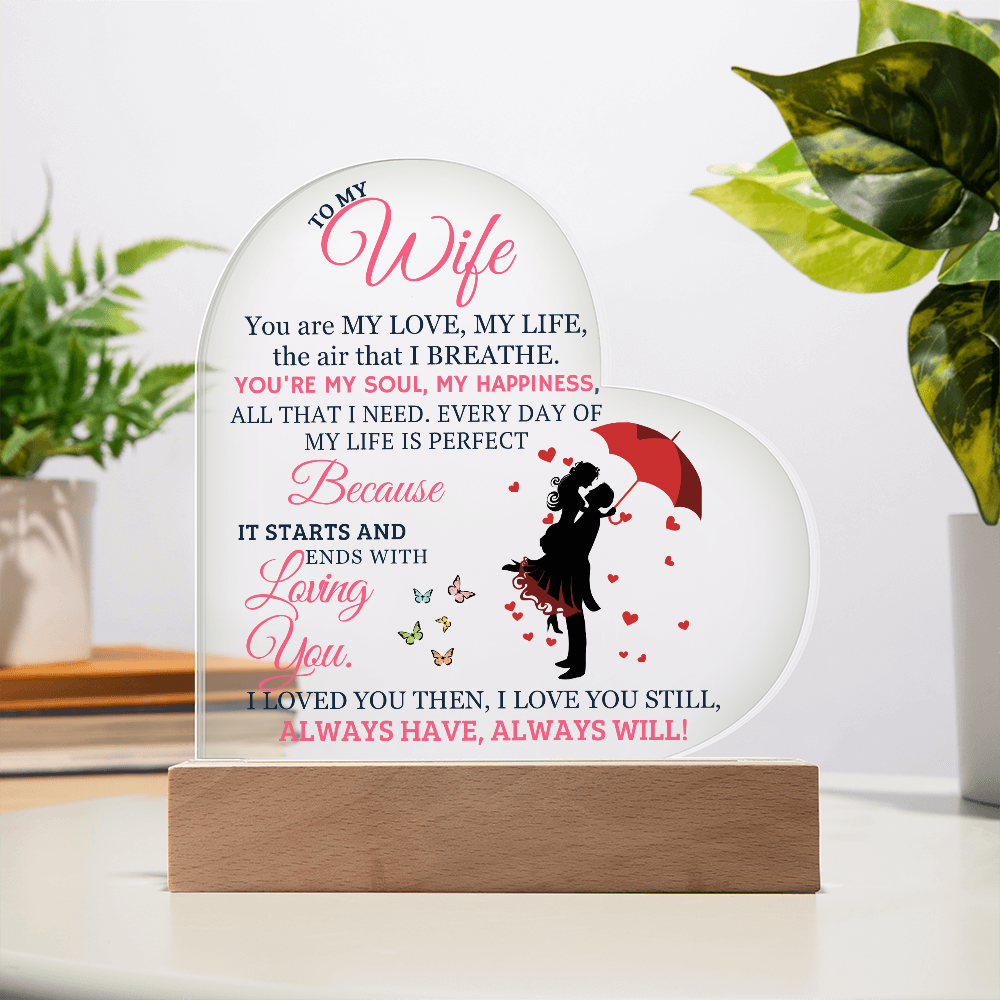 Best Gift For Wife. Acrylic Heart Plaque With Led Light Base