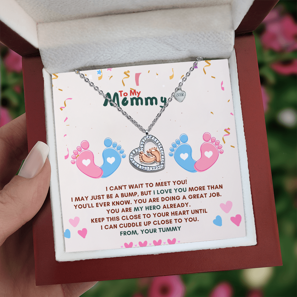 Best Gift For Mom. Baby Feet Heart Necklace
