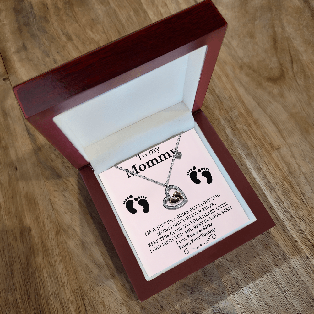Best Gift For Mom. Baby Feet Heart Necklace