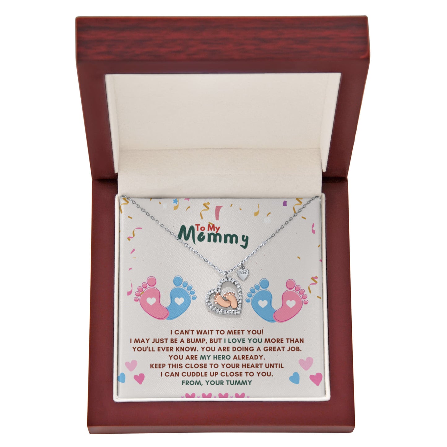 Best Gift For Mom. Baby Feet Heart Necklace