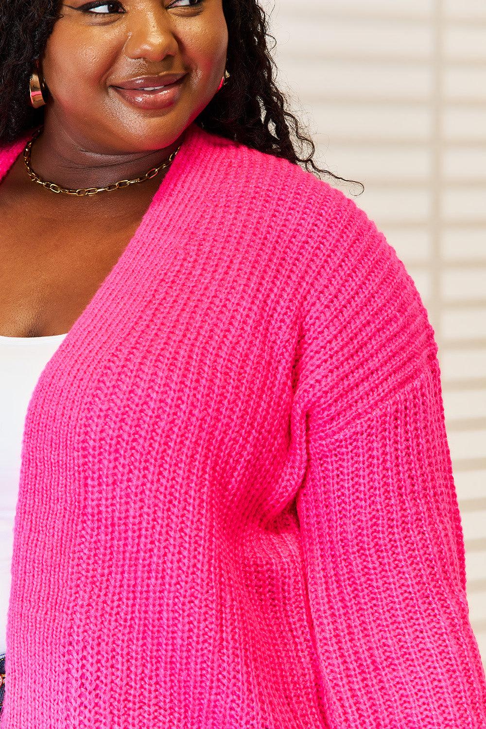 Cropped Cardigan Rib-Knit Open Front Long Sleeve Loose Chunky Knit Sweater Coat