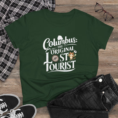Columbus The Original Lost Tourist Women Cotton Tshirt