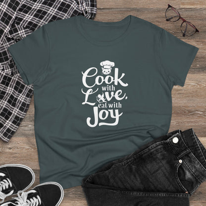 Cook With Love Eat With Joy Women Cotton Tshirts