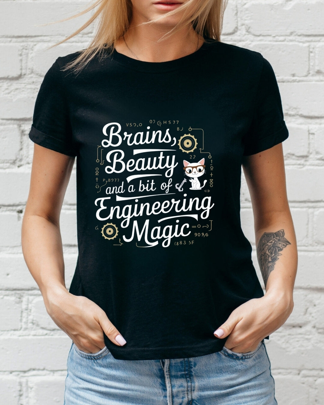 Brains Beauty & Bit of Engineering Magic Cotton T-Shirt