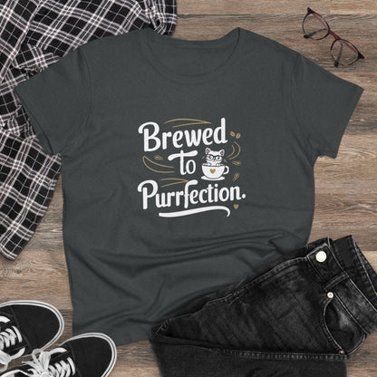 Brewed To Purrfection Coffee Lover Women T-Shirt