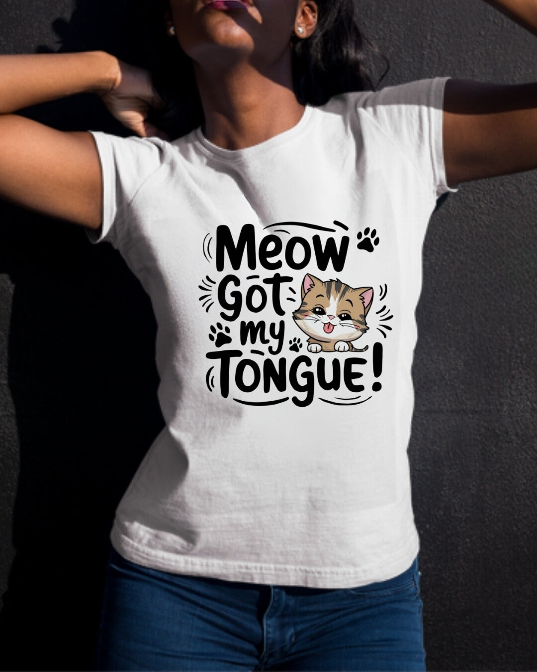 Meow Got My Tongue Idiom Cotton T-Shirt