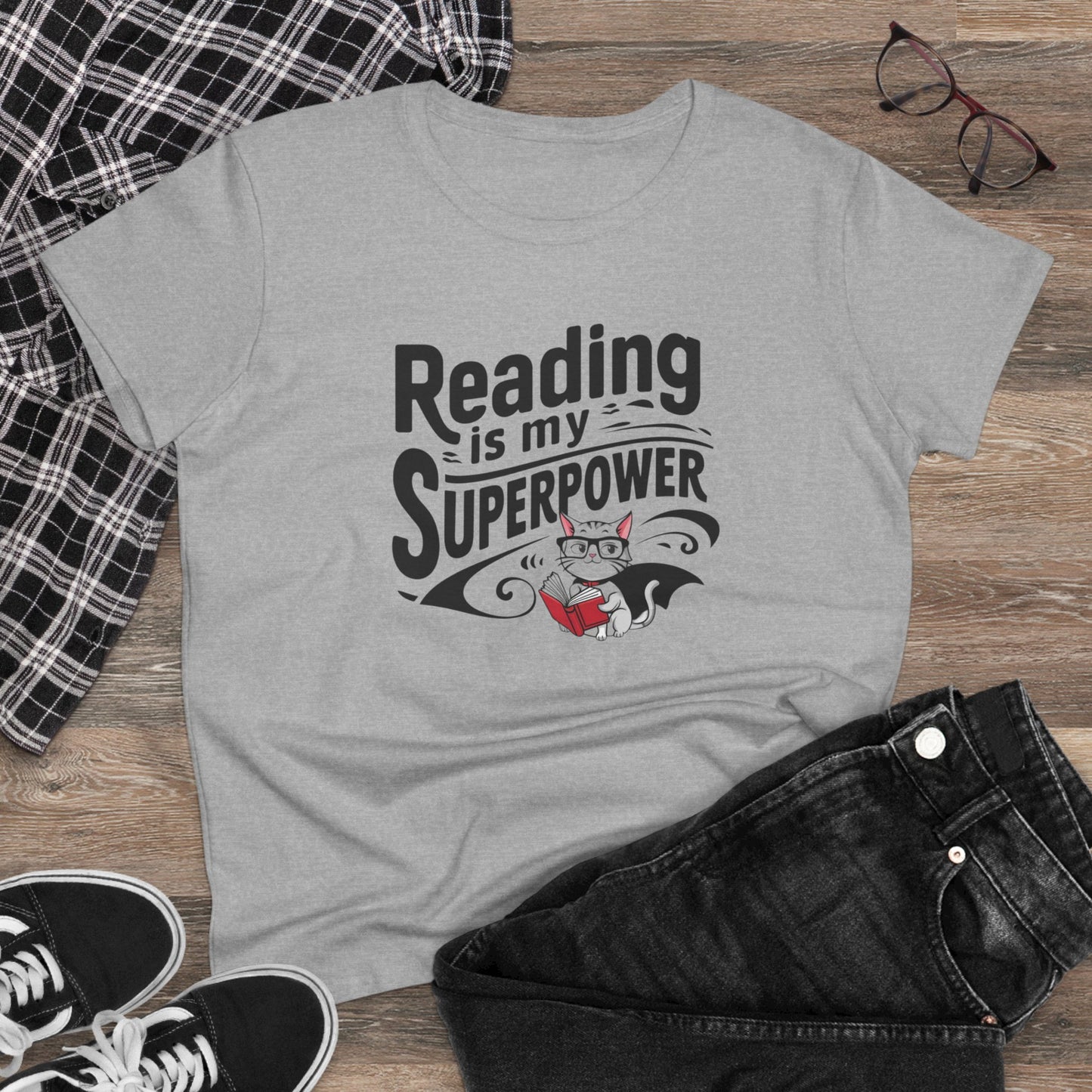 Reading Is My Superpower  Book Lovers Women Cotton T-Shirt