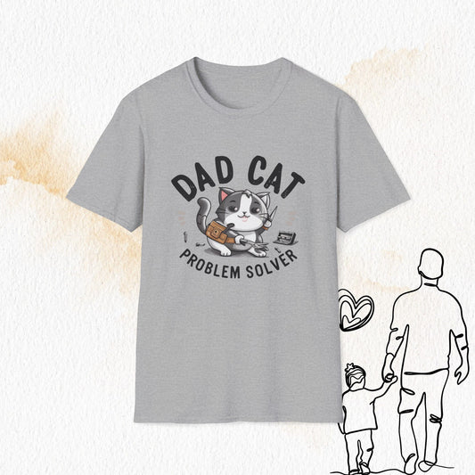 Dad Cat Problem Solver Cotton Men Tee