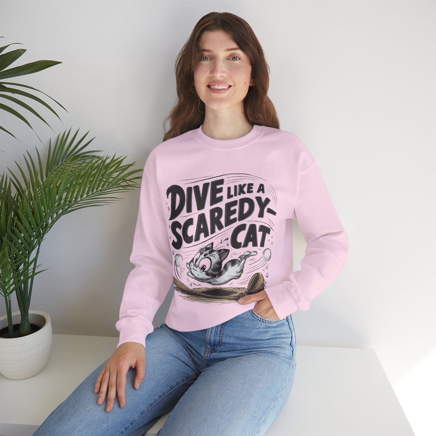 Dive Like Scaredy Cat Heavy Unisex Cotton Crewneck Sweatshirt
